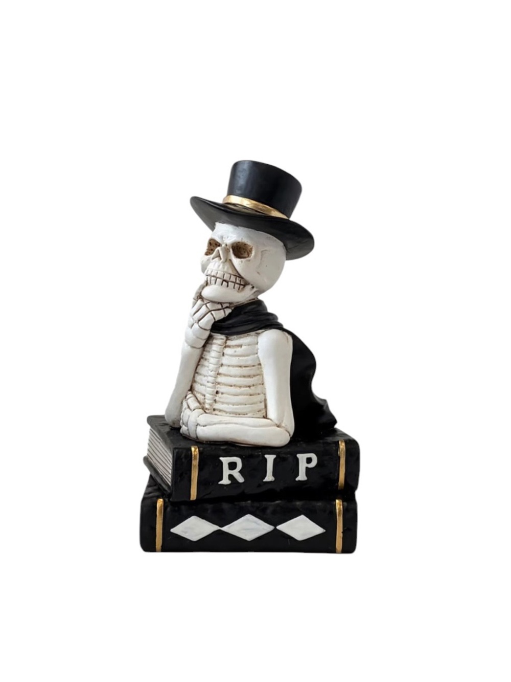 SKELETON WITH TOPHAT BOOKSTACK TABLETOP DECOR HALLOWEEN